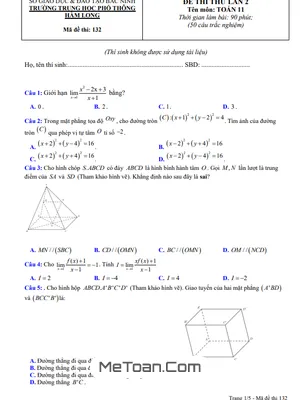 Đề thi thử Toán 11 lần 2 năm 2021 - 2022 trường THPT Hàm Long - Bắc Ninh