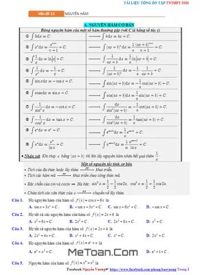 Ôn Thi THPT 2020 Môn Toán Trọng Tâm: Nguyên Hàm