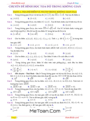 Bộ 100++ Bài Tập Trắc Nghiệm Hình Học Tọa Độ Không Gian Oxyz Có Lời Giải