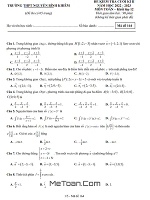 Đề thi cuối kì 2 Toán 12 năm 2022 - 2023 trường THPT Nguyễn Bỉnh Khiêm - Đắk Lắk