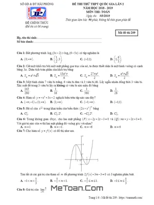 Đề thi thử Toán THPTQG 2019 lần 2 trường chuyên Trần Phú – Hải Phòng