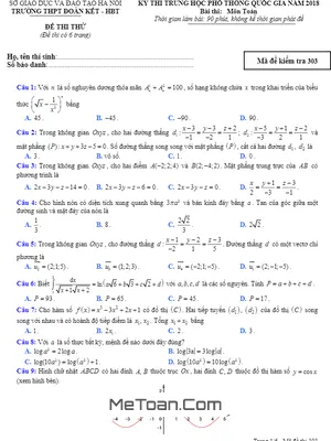 Đề thi thử Toán THPTQG 2018 trường Đoàn Kết - Hai Bà Trưng - Hà Nội (có đáp án)
