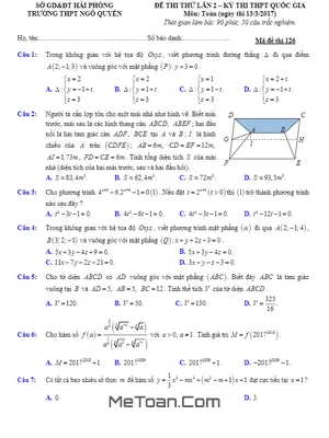 Đề Thi Thử THPT Quốc Gia 2017 Môn Toán - Trường THPT Ngô Quyền - Hải Phòng Lần 2
