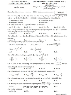 Đề kiểm tra Toán 10 lần 2 năm 2020 – 2021 trường Hàn Thuyên – Bắc Ninh