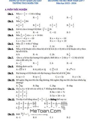 Đề cương ôn tập học kì 1 Toán 7 năm 2023 - 2024 trường THCS Nghĩa Tân - Hà Nội