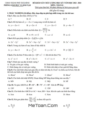 Đề thi học kỳ 1 Toán 8 năm 2023 - 2024 phòng GD&ĐT TP. Thái Bình