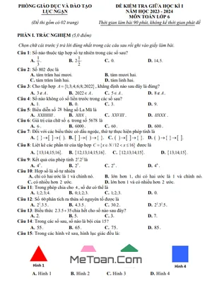 Đề thi giữa kì 1 Toán 6 năm 2023 - 2024 phòng GD&ĐT Lục Ngạn - Bắc Giang