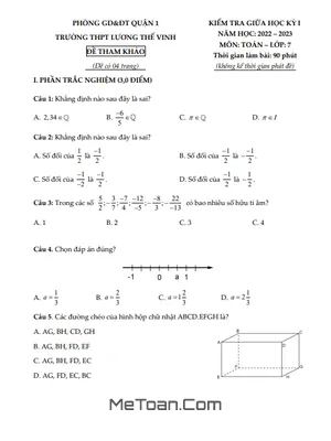 Đề Tham Khảo Giữa Kỳ 1 Toán 7 Năm 2022 - 2023 THCS Lương Thế Vinh - TP HCM