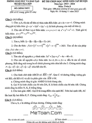 Đề thi học sinh giỏi huyện Toán 8 năm 2023 - 2024 phòng GD&ĐT Nga Sơn - Thanh Hóa