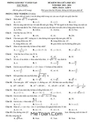 Đề thi giữa kì 1 Toán 9 năm 2023 - 2024 phòng GD&ĐT Lục Ngạn - Bắc Giang