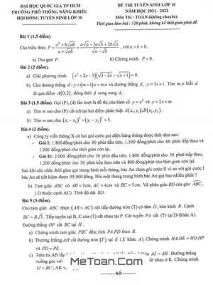 Đề thi tuyển sinh lớp 10 môn Toán (không chuyên) trường PTNK - TP HCM năm 2021 - 2022