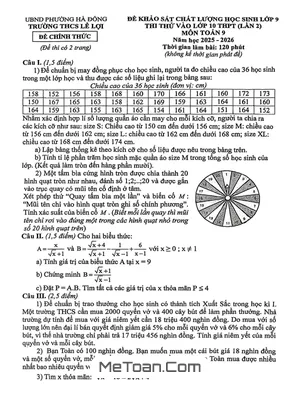 Đề KSCL thi thử vào lớp 10 môn Toán lần 2 năm 2026 trường THCS Lê Lợi – Hà Nội