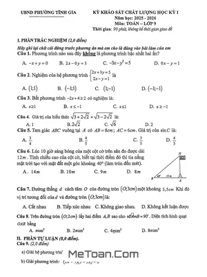 Đề Thi Học Kỳ 1 Toán 9 Tĩnh Gia - Thanh Hóa Năm 2025-2026: Lộ Trình Chinh Phục Điểm Cao