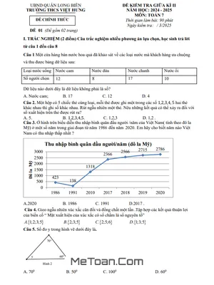 Đề giữa kì 2 Toán 7 năm 2024 – 2025 trường THCS Việt Hưng – Hà Nội