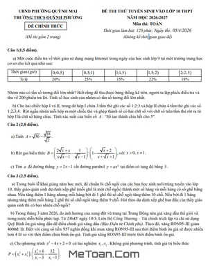 Đề Thi Thử Lớp 10 Môn Toán THCS Quỳnh Phương 2026 – 2027 Có Đáp Án