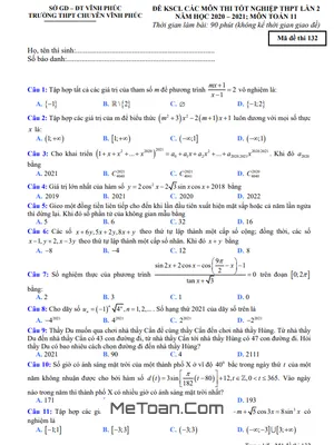Đề KSCL Toán 11 lần 2 năm 2020 - 2021 trường THPT chuyên Vĩnh Phúc