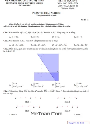 Đề Thi Cuối Kỳ 1 Toán 10 Năm 2023 - 2024 Trường Thực Nghiệm Khoa Học Giáo Dục - Hà Nội