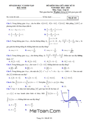 Đề kiểm tra giữa kỳ 2 Toán 12 năm 2023 - 2024 sở GD&ĐT Bắc Ninh