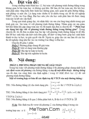 Phân Loại Các Dạng Bài Tập Viết Phương Trình Đường Thẳng Trong Không Gian - Nguyễn Thị Thu