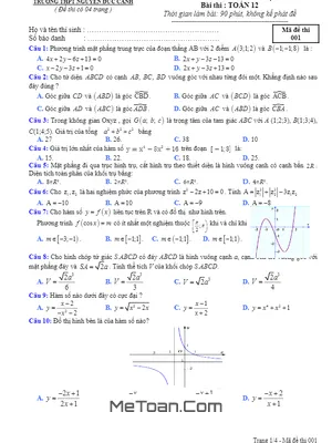 Đề khảo sát chất lượng Toán 12 năm 2020 trường THPT Nguyễn Đức Cảnh - Thái Bình