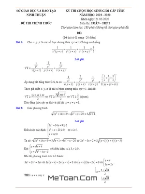 Đề thi chọn HSG Toán THPT cấp tỉnh Ninh Thuận năm học 2019 - 2020