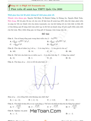 Phát Triển Đề Minh Họa THPT Quốc Gia 2020 Môn Toán