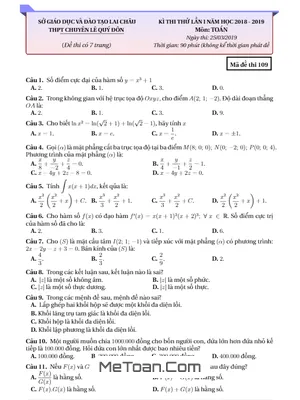 Đề thi thử Toán lần 1 năm 2018 - 2019 trường chuyên Lê Quý Đôn - Lai Châu