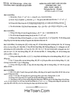 Đề thi Kiến thức lớp Chuyên Toán 10 năm 2020 - 2021 trường chuyên Lê Quý Đôn - BRVT