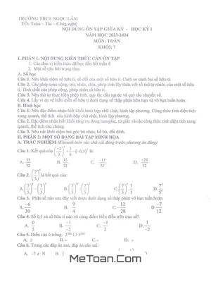Ôn Tập Giữa Kỳ 1 Toán 7 Năm 2023 - 2024 Trường THCS Ngọc Lâm - Hà Nội