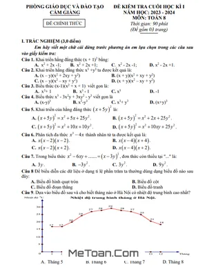 Đề thi học kì 1 Toán 8 năm 2023 - 2024 phòng GD&ĐT Cẩm Giàng - Hải Dương