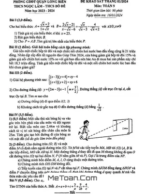 Đề khảo sát Toán 9 tháng 01 năm 2024 trường THCS Ngọc Lâm & Bồ Đề – Hà Nội