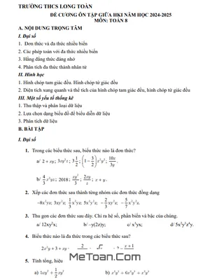 Đề Cương Ôn Tập Giữa Kì 1 Toán 8 Năm 2024 - 2025 Trường THCS Long Toàn - BR VT
