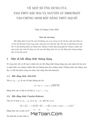 Ứng dụng tam thức bậc hai và nguyên lý Dirichlet vào chứng minh bất đẳng thức