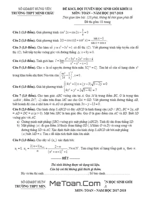 Đề KSCL Đội Tuyển HSG Toán 11 Năm 2017 - 2018 Trường Minh Châu - Hưng Yên