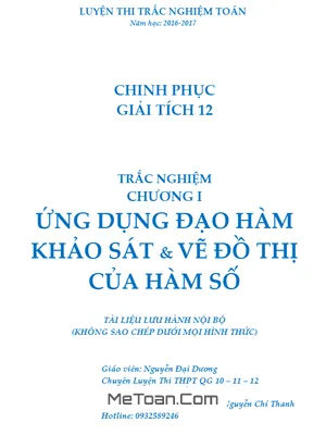 Bài Tập Trắc Nghiệm Ứng Dụng Đạo Hàm Để Khảo Sát Và Vẽ Đồ Thị Hàm Số - Nguyễn Đại Dương