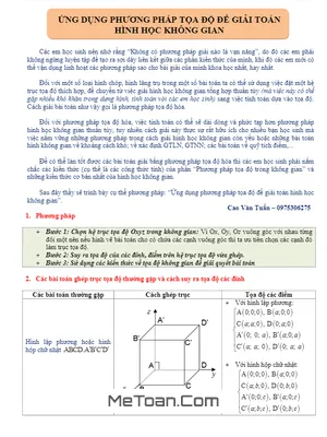 Ứng dụng phương pháp tọa độ để giải bài toán hình học không gian - Cao Văn Tuấn