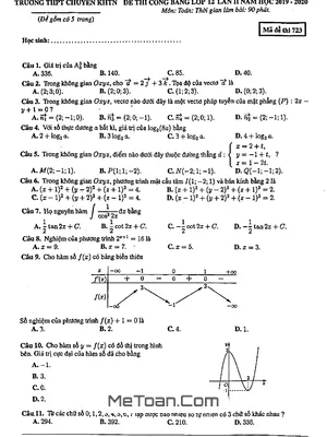 Đề thi công bằng Toán 12 lần 2 năm 2019 - 2020 trường Chuyên KHTN - Hà Nội