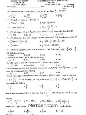 Đề thi học kỳ 2 môn Toán lớp 12 năm 2017 - 2018 trường THPT Đa Phúc - Hà Nội (Mã đề 357)