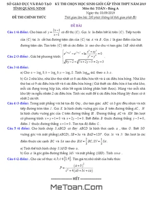 Đề thi chọn HSG cấp tỉnh Toán 12 THPT năm 2019 sở GD&ĐT Quảng Ninh