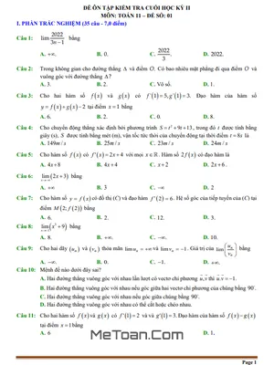 15 Đề Ôn Tập Kiểm Tra Cuối Kỳ 2 Môn Toán 11 (70% TN + 30% TL)