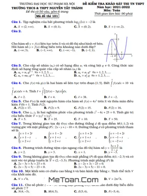Đề thi thử THPT Quốc gia 2022 môn Toán trường Nguyễn Tất Thành – Hà Nội