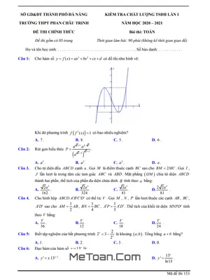 Đề thi thử THPT Quốc Gia 2021 môn Toán lần 1 trường Phan Châu Trinh – Đà Nẵng