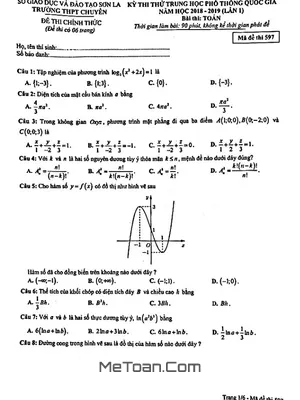Đề thi thử THPT Quốc gia 2019 môn Toán lần 1 trường THPT chuyên Sơn La