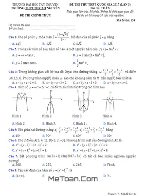 Đề thi thử THPT Quốc gia 2017 môn Toán trường THPT TH Cao Nguyên – Đắk Lắk lần 3
