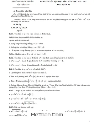 Ôn Thi Học Kì 1 Toán 10 Năm 2021-2022 Trường THPT Kim Liên - Hà Nội - Đề Cương Chi Tiết