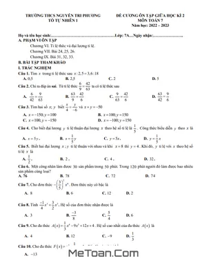 Đề Cương Ôn Tập Giữa Kì 2 Môn Toán Lớp 7 Năm 2022-2023 - Trường THCS Nguyễn Tri Phương - Hà Nội