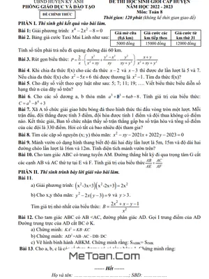 Đề thi học sinh giỏi huyện Toán 8 năm 2022 - 2023 phòng GD&ĐT Kỳ Anh - Hà Tĩnh