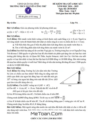 Đề thi giữa kì 1 Toán 9 năm 2024 - 2025 trường THCS Nguyễn Công Trứ - Hà Nội