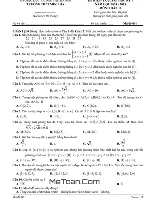 Đề thi học kỳ 1 Toán 10 năm 2024 - 2025 trường THPT Minh Hà - Hà Nội (có đáp án)