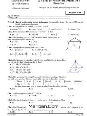 Đề thi thử TN THPT 2026 lần 1 môn Toán liên trường THPT – Hà Tĩnh